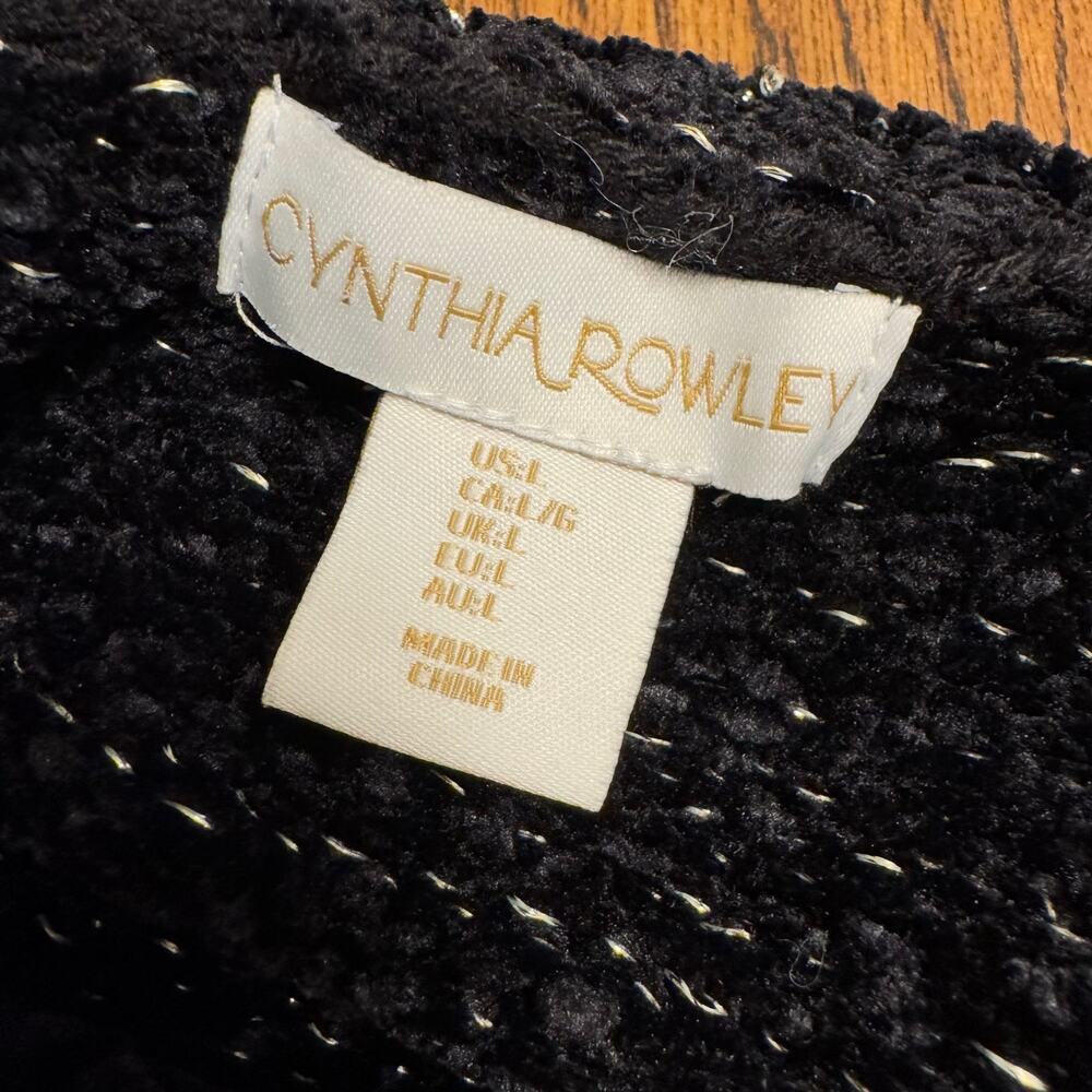 Cynthia Rowley Soft Chenille Knit Pullover Sweater Women's Sz Large Gold Black - Picture 2 of 8